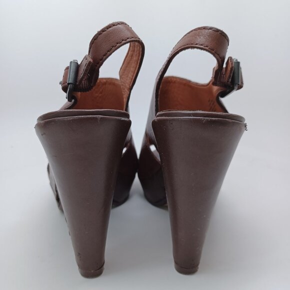 Lucky Brand Heels Brown Leather Peggy Sling Back Open Toe Sandals Womens 7M 37 - Picture 5 of 16
